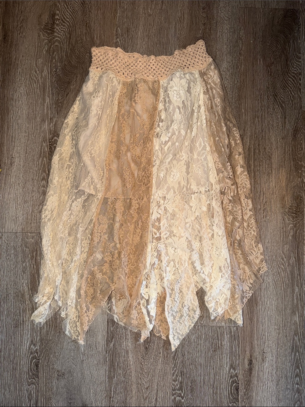 Spellbound Boho Lace Panel Maxi Skirt in Cream whimsy fairy medium